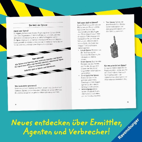 Buchcover und Innenansicht für das Buch: Verrückte Fakten für coole Jungs. Top Secret. Alles über Spione, Detektive und Agenten (Kinderbuch ab 9 Jahre)