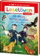 Buchcover und Innenansicht für das Buch: Leselöwen 1. Klasse - Die Ninjas retten die Tiere (Großbuchstabenausgabe)