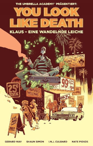 Buchcover und Innenansicht für das Buch: The Umbrella Academy: Klaus - Eine wandelnde Leiche
