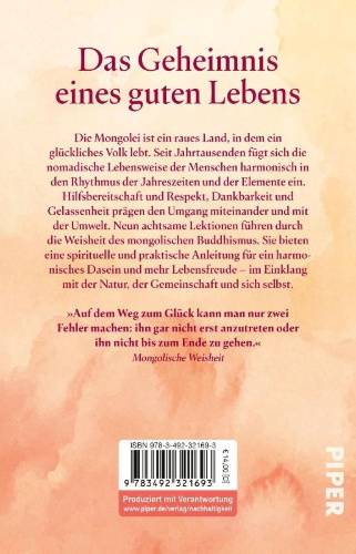 Buchcover und Innenansicht für das Buch: Il piccolo libro della felicità. Le nove lezioni del buddismo mongolo