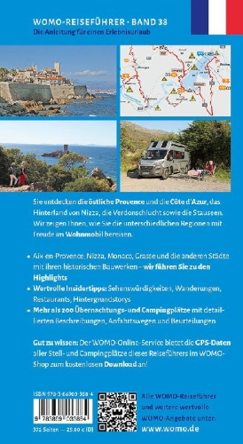 Buchcover und Innenansicht für das Buch: Entdeckertouren mit dem Wohnmobil Provence Cote d' Azur Der Osten