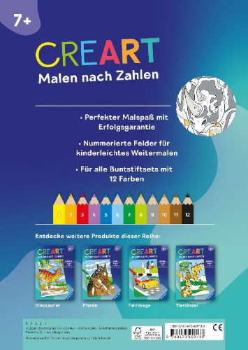 Buchcover und Innenansicht für das Buch: CreArt Malen nach Zahlen ab 7: Gefährliche Tiere