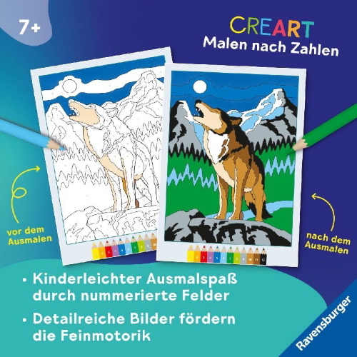 Buchcover und Innenansicht für das Buch: CreArt Malen nach Zahlen ab 7: Gefährliche Tiere
