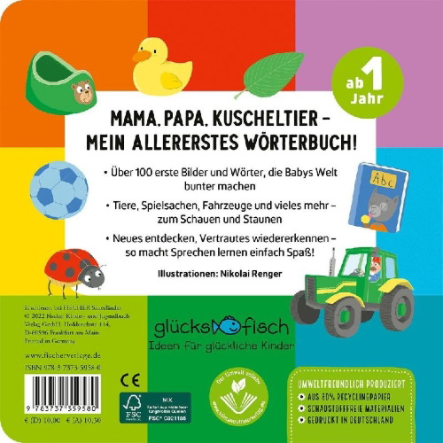 Buchcover und Innenansicht für das Buch: Glücksfisch: Meine 100 allerersten Wörter 