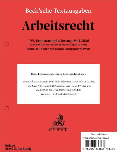 Buchcover und Innenansicht für das Buch: Arbeitsrecht 153. Ergänzungslieferung