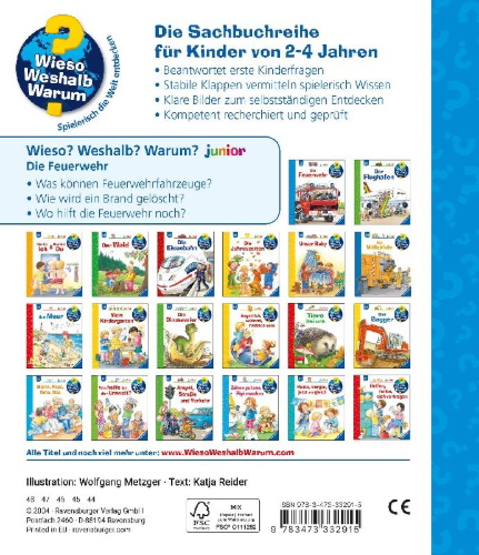 Buchcover und Innenansicht für das Buch: Wieso? Weshalb? Warum? junior, Band 2: Die Feuerwehr