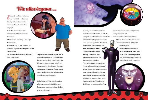 Buchcover und Innenansicht für das Buch: Miraculous: Das große Jubiläumsbuch - Geschichten, Rätsel, Spiele und mehr!