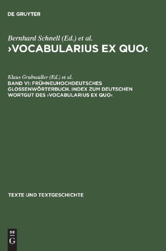 Buchcover und Innenansicht für das Buch: Frühneuhochdeutsches Glossenwörterbuch. Index zum deutschen Wortgut des ¿Vocabularius Ex quo¿