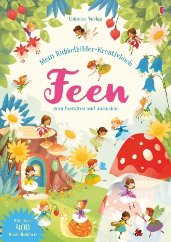 Buchcover und Innenansicht für das Buch: Mein Rubbelbilder-Kreativbuch: Feen