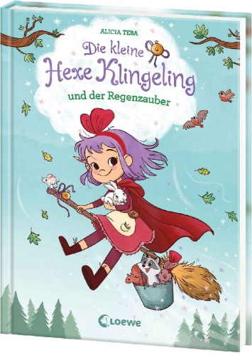 Buchcover und Innenansicht für das Buch: Die kleine Hexe Klingeling und der Regenzauber