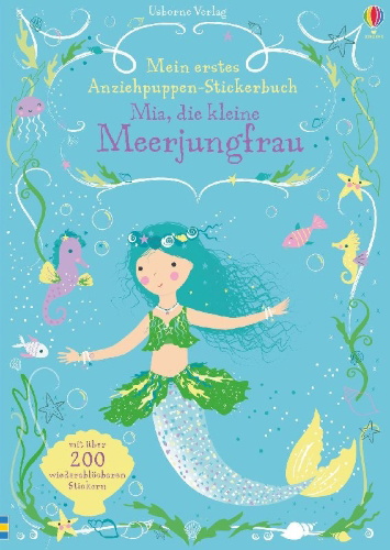 Buchcover und Innenansicht für das Buch: Mein erstes Anziehpuppen-Stickerbuch: Mia, die kleine Meerjungfrau