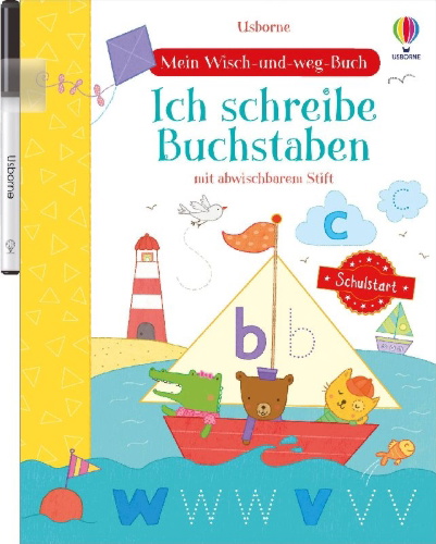 Buchcover und Innenansicht für das Buch: Mein Wisch-und-weg-Buch Schulstart: Ich schreibe Buchstaben