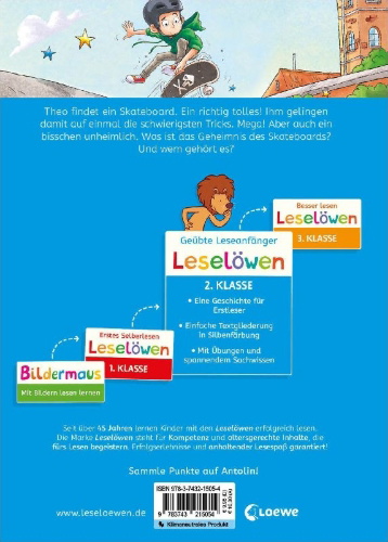Buchcover und Innenansicht für das Buch: Leselöwen 2. Klasse -  Das geheimnisvolle Skateboard