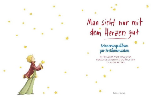 Buchcover und Innenansicht für das Buch: Man sieht nur mit dem Herzen gut - Mein Erstkommunionalbum