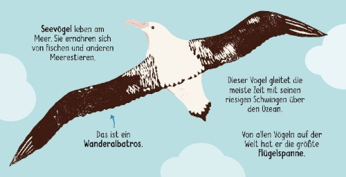 Buchcover und Innenansicht für das Buch: 50 Wörter über die Natur - Vögel