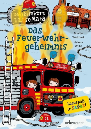 Buchcover und Innenansicht für das Buch: LasseMajas Detektivbyrå. Brandkårsmysteriet