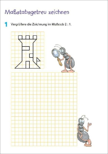 Buchcover und Innenansicht für das Buch: Fit für Mathe 4. Klasse. Mein 5-Minuten-Block