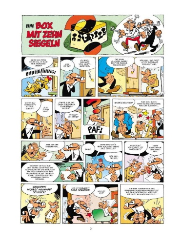 Buchcover und Innenansicht für das Buch: Mortadelo y Filemon: La caja de diez cerrojos