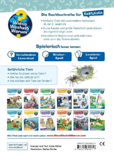 Buchcover und Innenansicht für das Buch: Wieso? Weshalb? Warum? Erstleser, Band 16 - Gefährliche Tiere