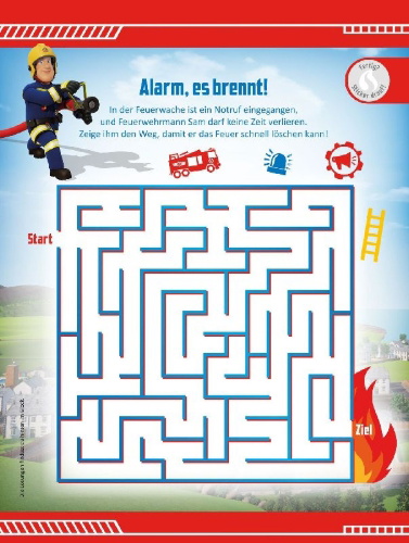 Buchcover und Innenansicht für das Buch: Feuerwehrmann Sam: 1001 Sticker: Stickern - Rätseln - Ausmalen
