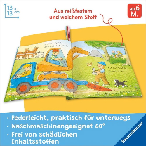 Buchcover und Innenansicht für das Buch: Mein Knuddel-Knautsch-Buch - Mein Bagger