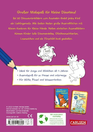 Buchcover und Innenansicht für das Buch: Mein dicker Dinosaurier-Malblock