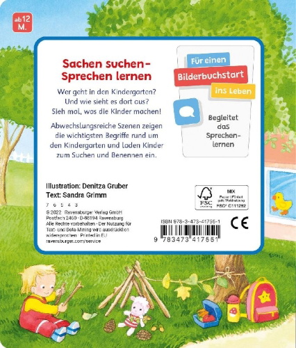 Buchcover und Innenansicht für das Buch: Mein erstes Sachen suchen: Mein Kindergarten