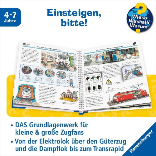 Buchcover und Innenansicht für das Buch: Wieso? Weshalb? Warum?, Band 8: Alles über die Eisenbahn