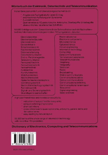 Buchcover und Innenansicht für das Buch: Wörterbuch der Elektronik, Datentechnik und Telekommunikation / Dictionary of Electronics, Computing and Telecommunications