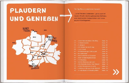 Buchcover und Innenansicht für das Buch: 52 kleine & große Feierabend-Eskapaden in München