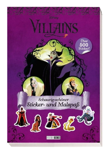 Buchcover und Innenansicht für das Buch: Disney Villains: Schaurig-schöner Sticker- und Malspaß