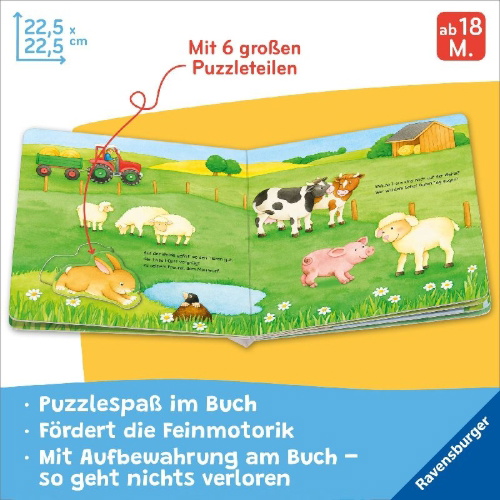 Buchcover und Innenansicht für das Buch: Mein liebstes Puzzle-Spielbuch - Tiere