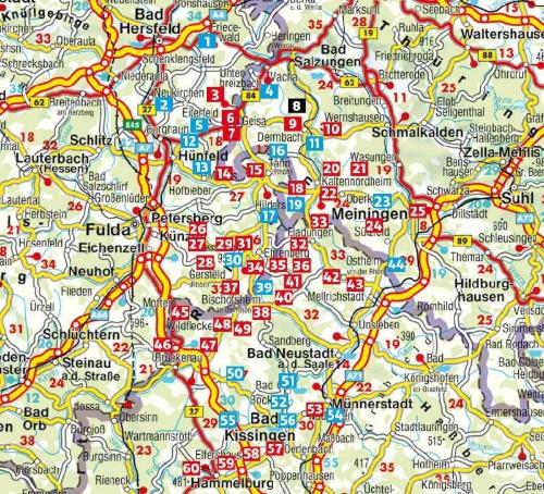 Buchcover und Innenansicht für das Buch: ROTHER Wanderführer Rhön. 60 Panoramatouren im UNESCO-Biosphärenreservat Rhön und entlang des 'Grünen Bands'