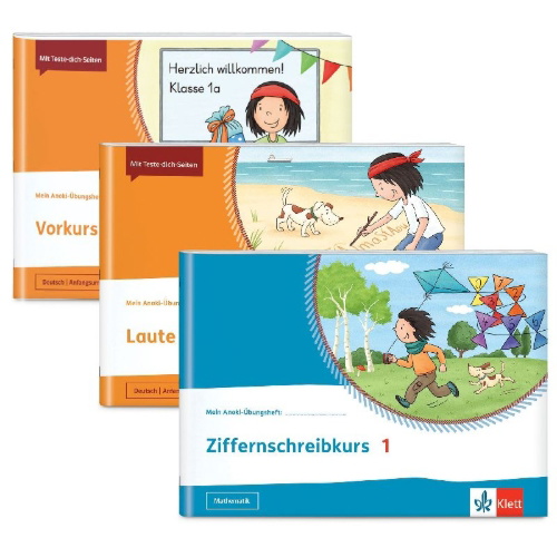 Buchcover und Innenansicht für das Buch: Vorschulpaket. 3 Übungshefte im Paket: Vorkurs Deutsch 1, Laute und Buchstaben erkennen 1/2, Ziffernschreibkurs 1 Klasse 1/2