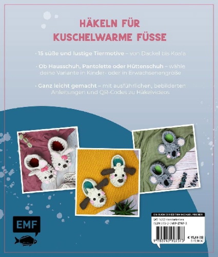 Buchcover und Innenansicht für das Buch: Tierisch gemütlich - Amigurumi-Hausschuhe häkeln für Klein und Groß