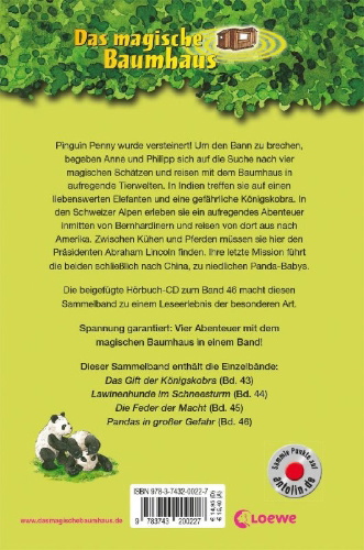 Buchcover und Innenansicht für das Buch: Das magische Baumhaus - Abenteuerliche Mission ins Reich der Tiere
