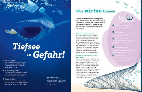 Buchcover und Innenansicht für das Buch: WAS IST WAS Tiefsee. Überleben in der Finsternis
