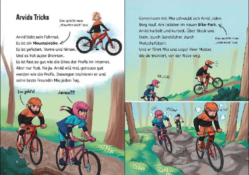 Buchcover und Innenansicht für das Buch: Leselöwen 3. Klasse - Aufregung im Bike-Park