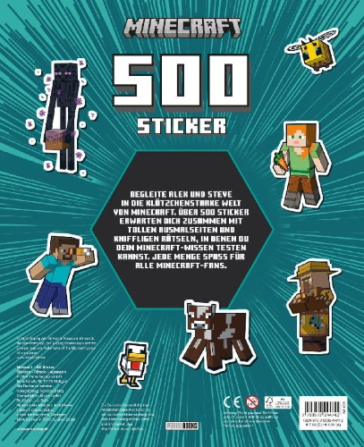 Buchcover und Innenansicht für das Buch: Minecraft: 500 Sticker- Stickern - Rätseln - Ausmalen