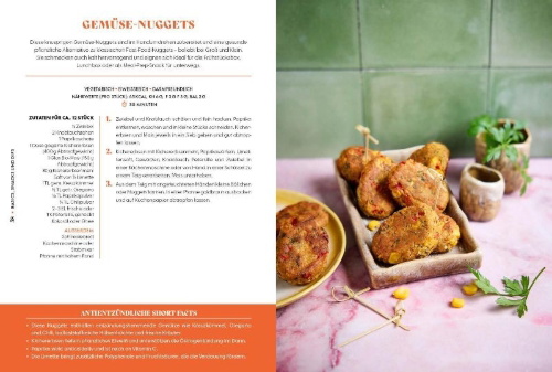 Buchcover und Innenansicht für das Buch: Healthy Food, Happy Me - Antientzündliche Ernährung für Frauen