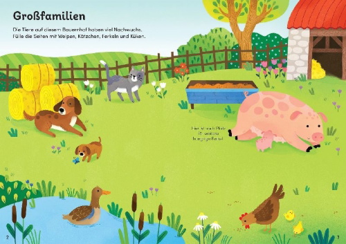 Buchcover und Innenansicht für das Buch: Mein Immer-wieder-Stickerbuch: Tierkinder
