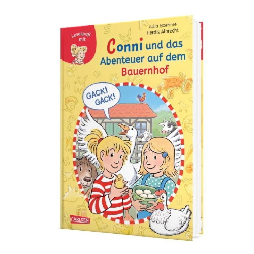 Buchcover und Innenansicht für das Buch: Lesen lernen mit Conni: Conni und das Abenteuer auf dem Bauernhof
