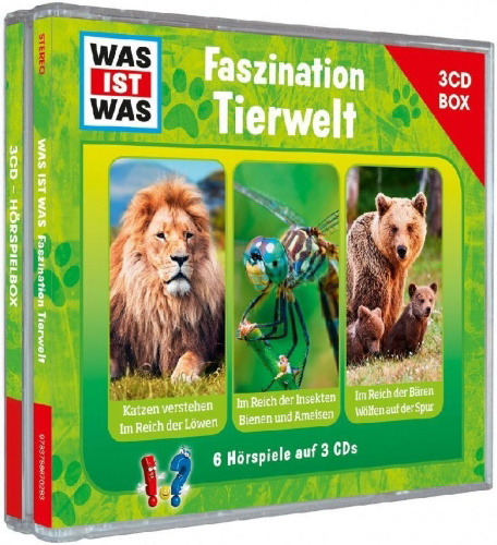 Buchcover und Innenansicht für das Buch: WAS IST WAS 3-CD-Hörspielbox Faszination Tierwelt