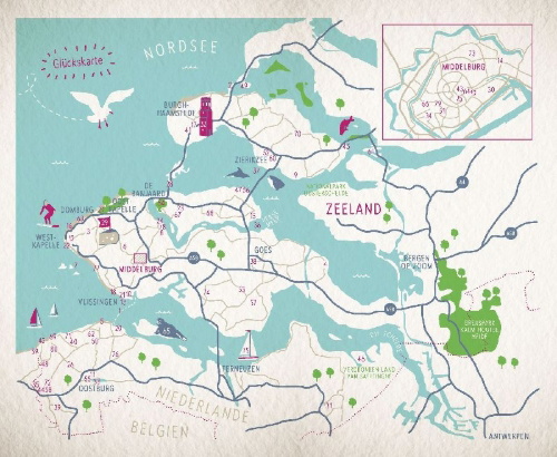 Buchcover und Innenansicht für das Buch: Glücksorte in Zeeland