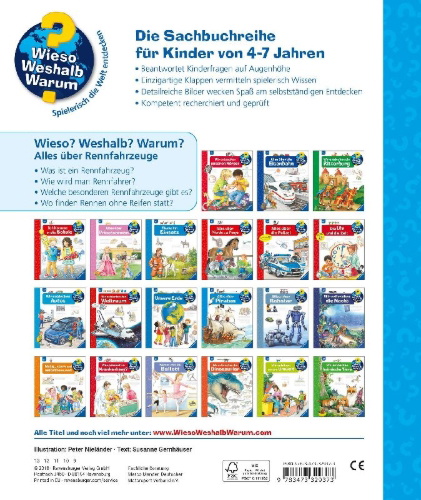 Buchcover und Innenansicht für das Buch: Wieso? Weshalb? Warum?, Band 69: Alles über Rennfahrzeuge