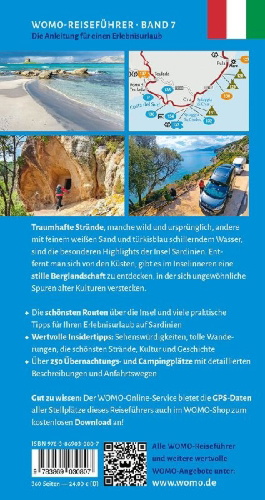 Buchcover und Innenansicht für das Buch: Entdeckertouren mit dem Wohnmobil Sardinien