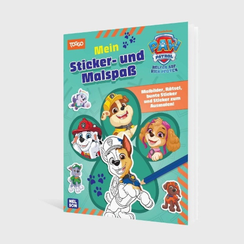 Buchcover und Innenansicht für das Buch: PAW Patrol Mitmachbuch: Mein Sticker- und Malspaß