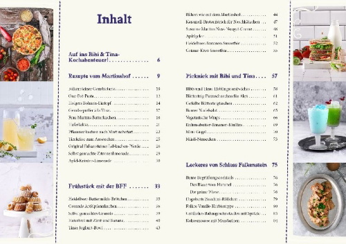 Buchcover und Innenansicht für das Buch: Bibi & Tina - Das Koch- und Backbuch
