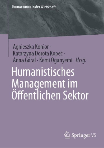 Buchcover und Innenansicht für das Buch: Humanistisches Management im Öffentlichen Sektor