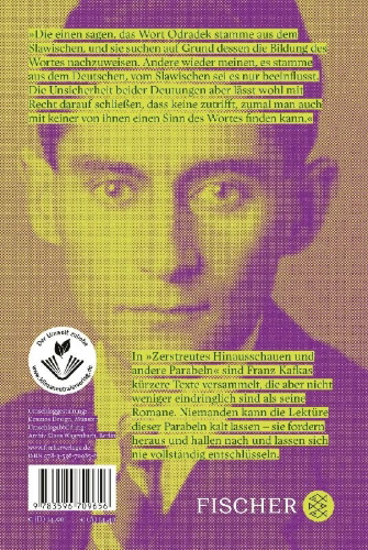 Buchcover und Innenansicht für das Buch: Zerstreutes Hinausschauen und andere Parabeln